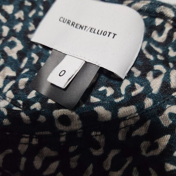 Current Elliott Linen Leopard Print Top Womens Size 0 Hunter Green Short Sleeve - Picture 4 of 5